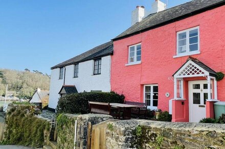 Characterful cottage a stones throw from river Dart with front & back patios