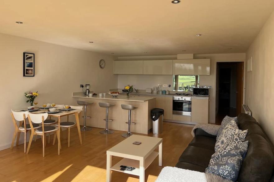 9 Zinc Modern apt, amazing Fistral views & sunsets. Close to golf course.