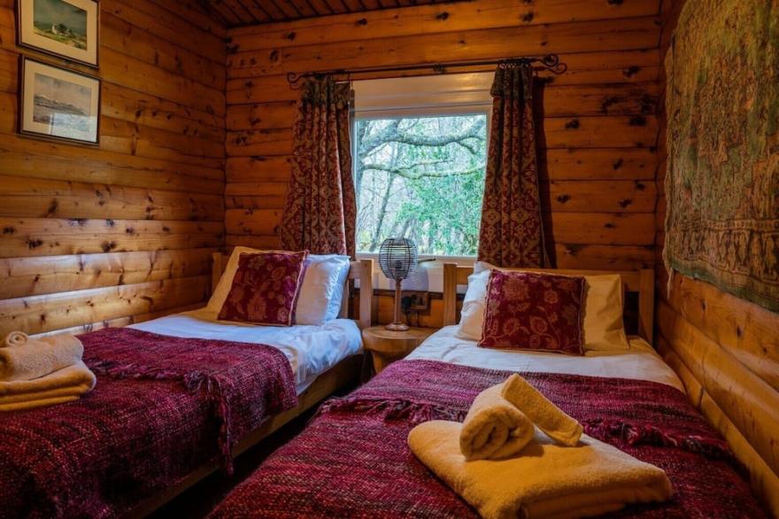 Self-Catering log cabin near Plockton and the Isle of Skye secluded, well equipped and dog friendly.