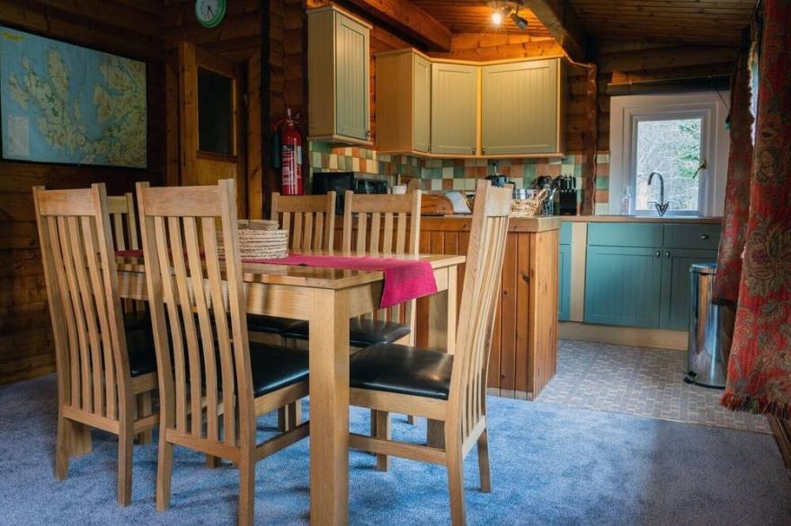 Self-Catering log cabin near Plockton and the Isle of Skye secluded, well equipped and dog friendly.