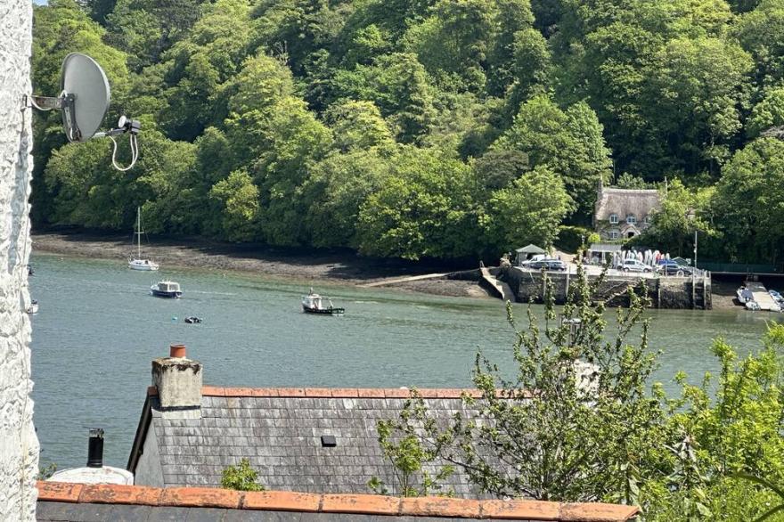 Characterful cottage a stones throw from river Dart with front & back patios
