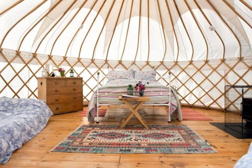 Stunning Yurt 'Gribben' with use of wood fired hot tub