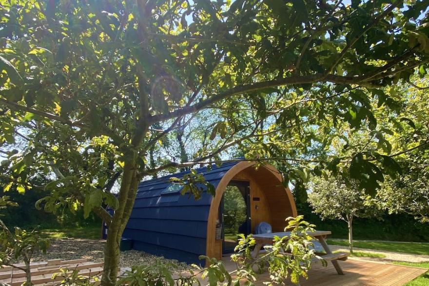 Wild Luxury Bluebell Glamping Pod with Wood Fired Hot Tub in quiet rural setting