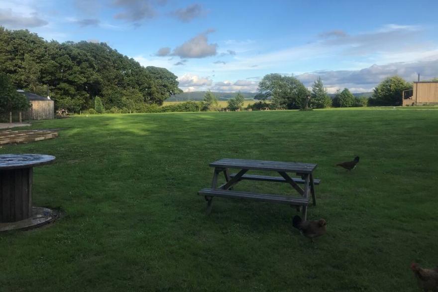 Luna Lodge, nestled in field and woodland surroundings